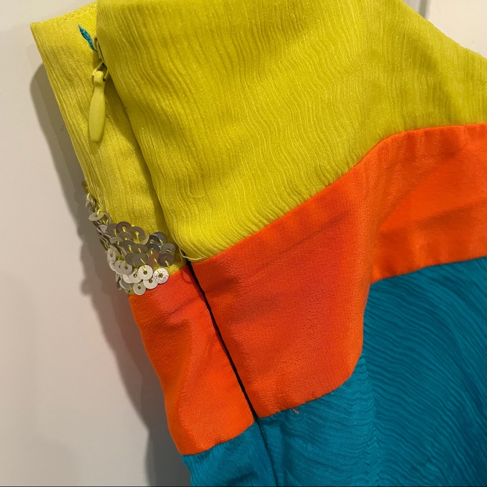 Bcbg Metallic Sequin Bright Color Block Top - image 7